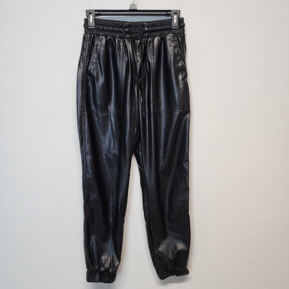 BlankNYC Faux Leather Jogger Pants Size 25" Black Pull On Elastic Waist Biker - Picture 1 of 9